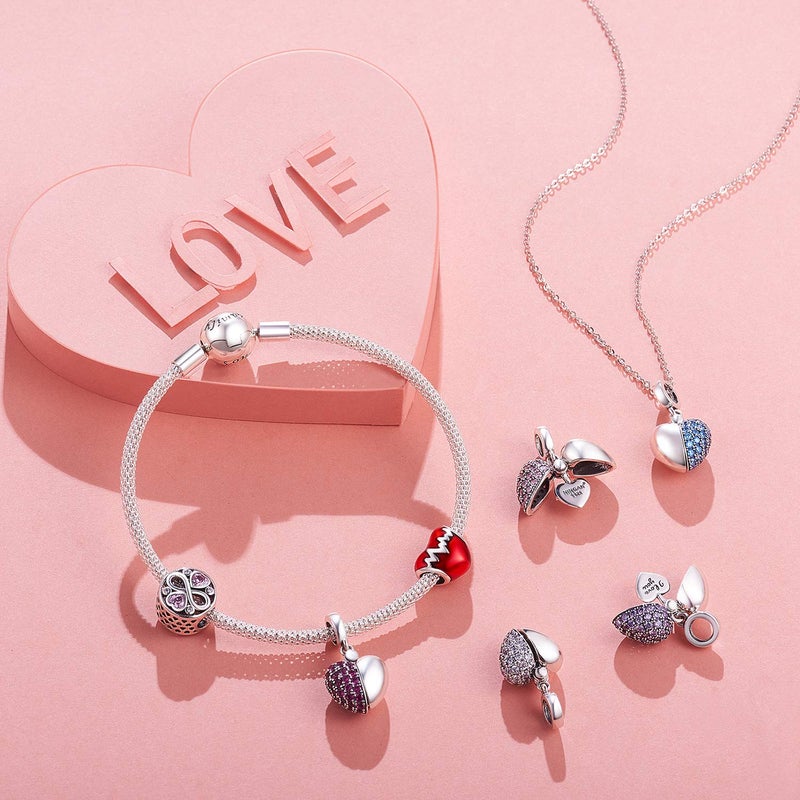 NINGAN â€œI Love Youâ€ Purple Love Heart Dange Charm 925 Sterling Silver Pendant Beads fit Bracelets & Necklaces, Birthday Gift for Women - Image 2